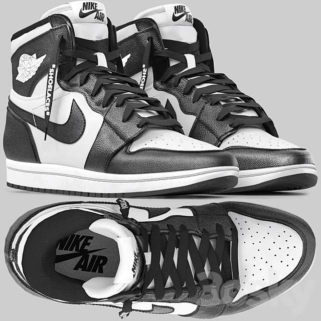 black and white nike air jordan 1 retro 3ds Max - thumbnail 1