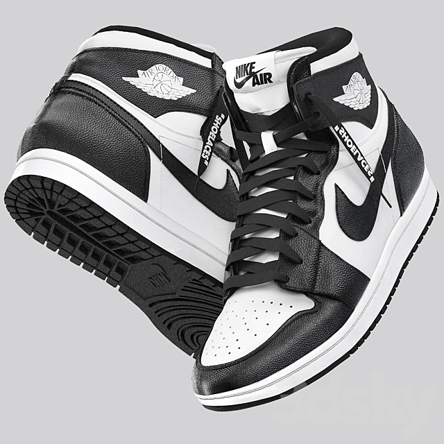 black and white nike air jordan 1 retro 3ds Max - thumbnail 2