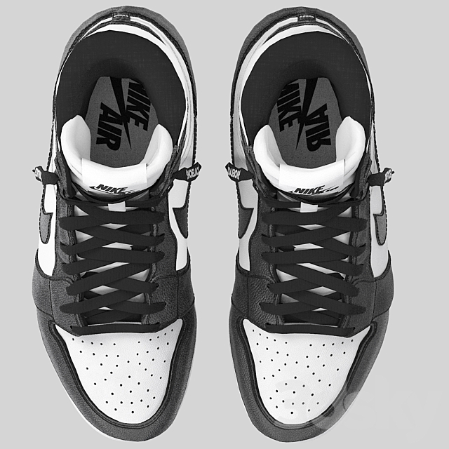 black and white nike air jordan 1 retro 3ds Max - thumbnail 3