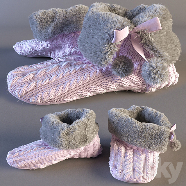 Knitted slippers 3ds Max - thumbnail 1