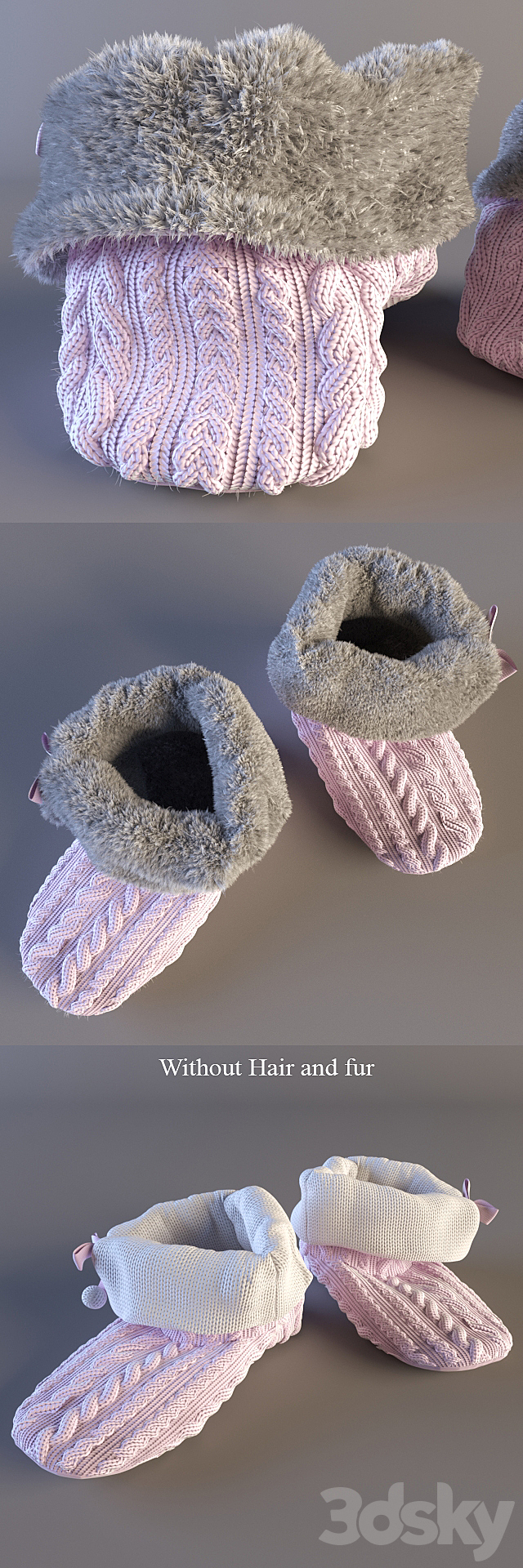 Knitted slippers 3ds Max - thumbnail 2