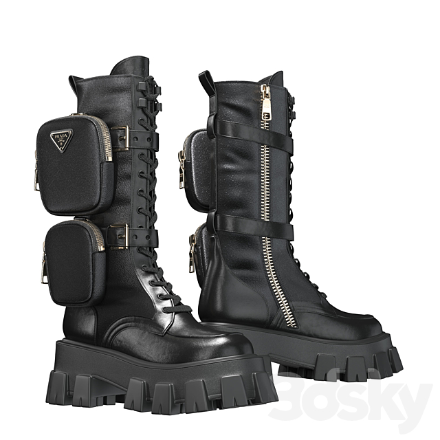 PRADA Brushed rois leather and nylon Monolith boots 3ds Max - thumbnail 1