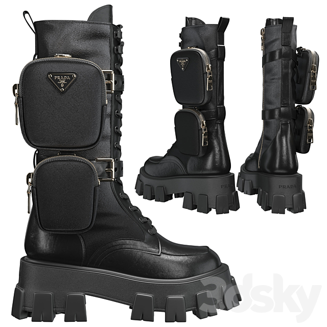 PRADA Brushed rois leather and nylon Monolith boots 3ds Max - thumbnail 2