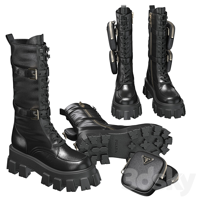 PRADA Brushed rois leather and nylon Monolith boots 3ds Max - thumbnail 3