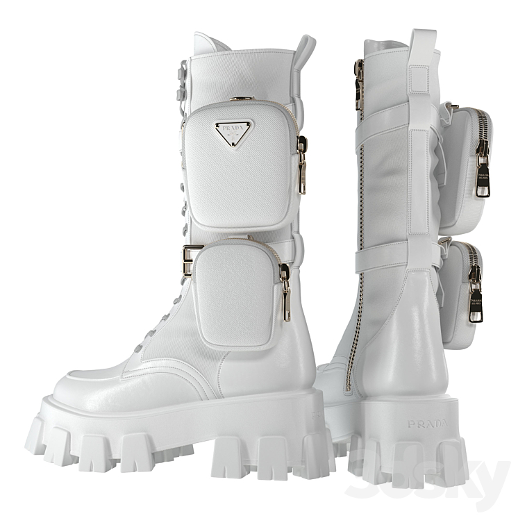 PRADA Brushed rois leather and nylon Monolith boots white 3DS Max - thumbnail 2