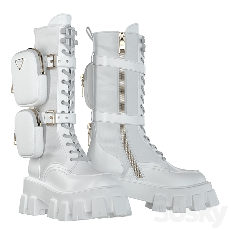 PRADA Brushed rois leather and nylon Monolith boots white 3DS Max - thumbnail 1