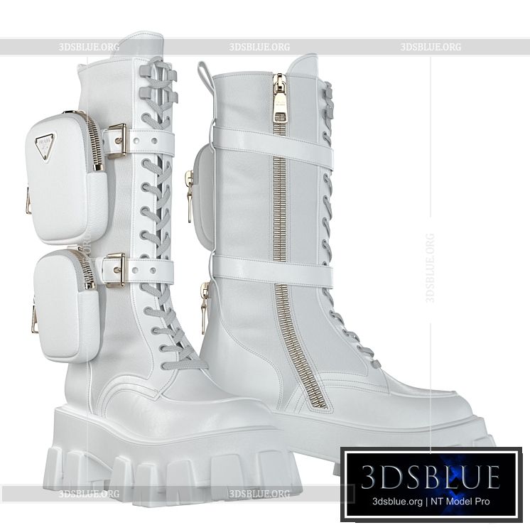 PRADA Brushed rois leather and nylon Monolith boots white 3DS Max - thumbnail 3