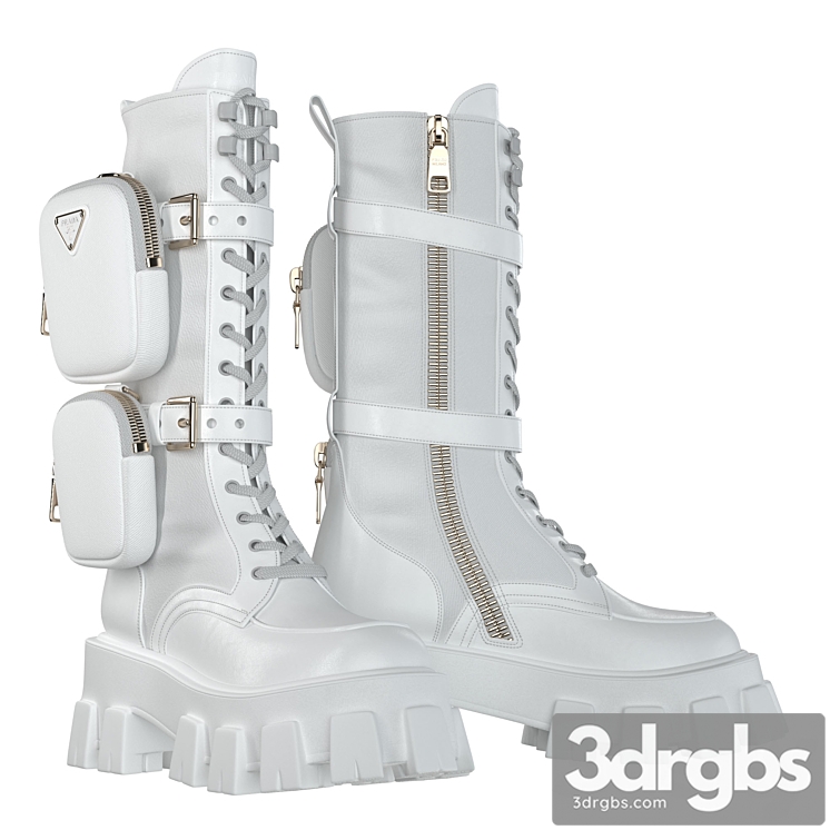 Prada Brushed Rois Leather and Nylon Monolith Boots White 3dsmax Download - thumbnail 1