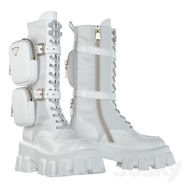 PRADA Brushed rois leather and nylon Monolith boots white 3DSMax File - thumbnail 1