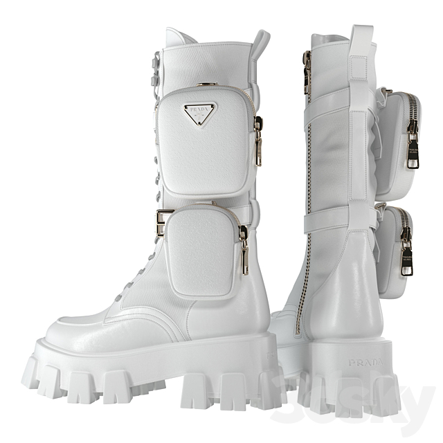 PRADA Brushed rois leather and nylon Monolith boots white 3DSMax File - thumbnail 2