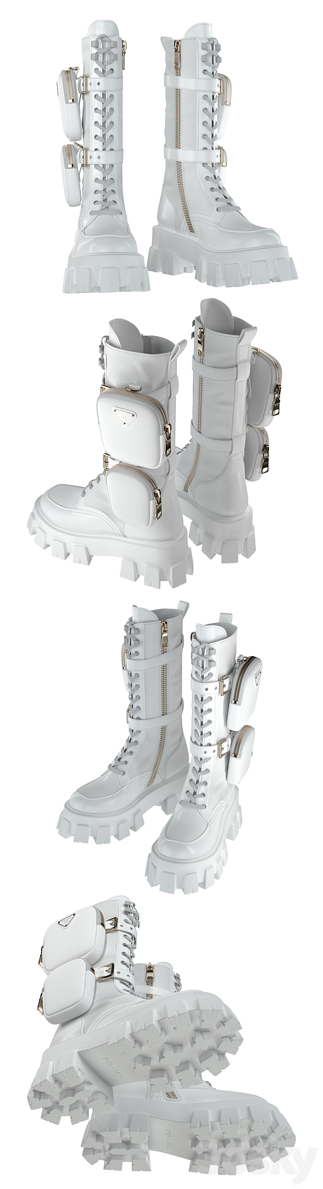 PRADA Brushed rois leather and nylon Monolith boots white 3DSMax File - thumbnail 3