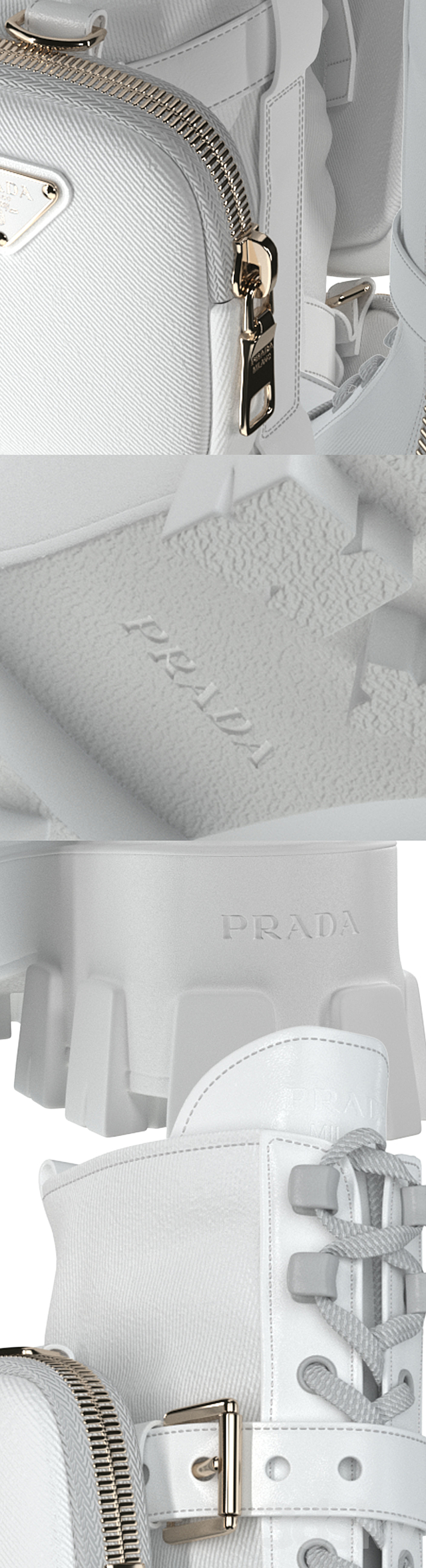 PRADA Brushed rois leather and nylon Monolith boots white 3DSMax File - thumbnail 4