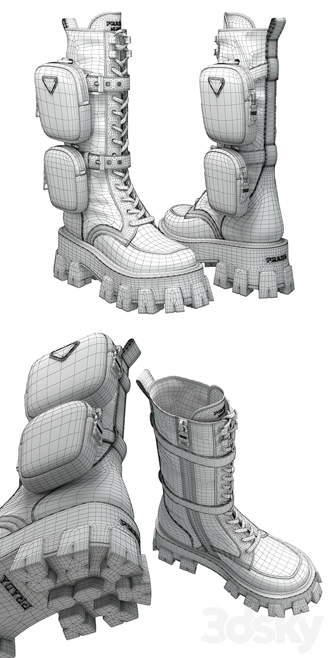 PRADA Brushed rois leather and nylon Monolith boots white 3DSMax File - thumbnail 5