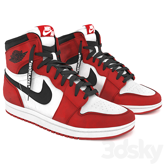 red nike air jordan 1 retro 3DS Max Model - thumbnail 2