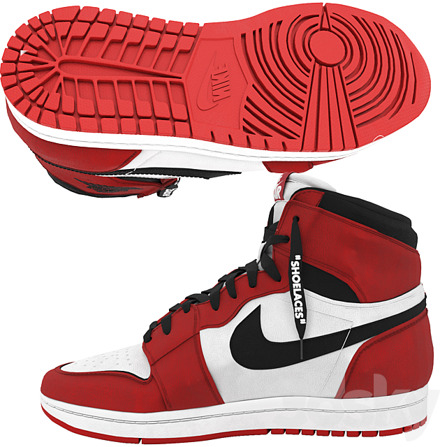 red nike air jordan 1 retro 3DS Max Model - thumbnail 3