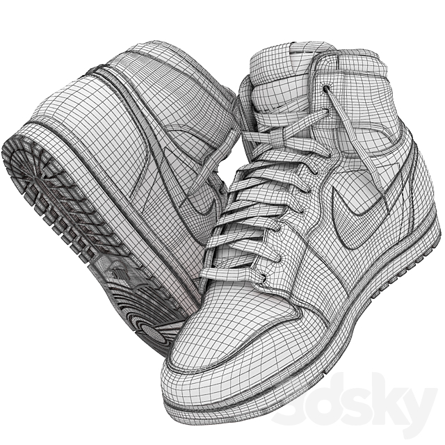 red nike air jordan 1 retro 3DS Max Model - thumbnail 5