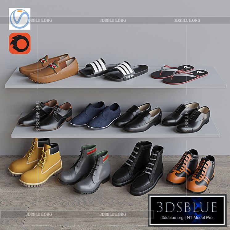 Set of men's shoes 1 3DS Max - thumbnail 3