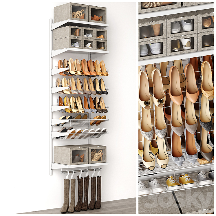 Shoe rack in a shoe cabinet. Set of shoes. Shelf filling 3DS Max - thumbnail 1