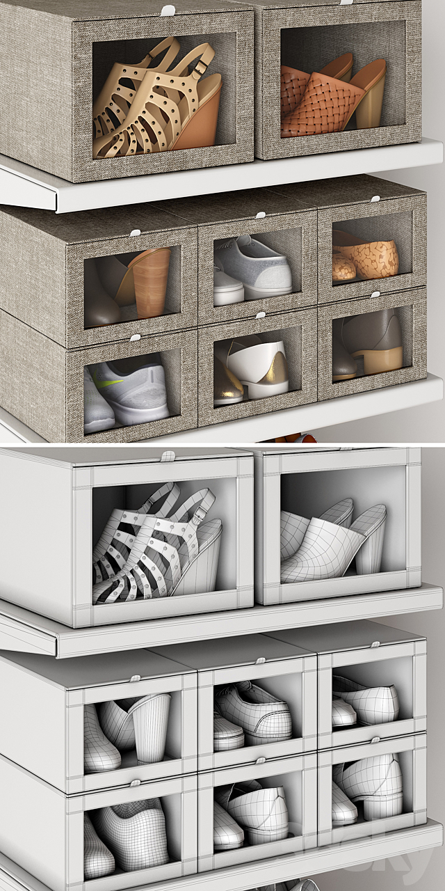 Shoe rack in a shoe cabinet. Set of shoes. Shelf filling 3DSMax File - thumbnail 2