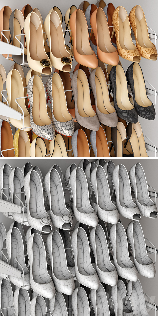 Shoe rack in a shoe cabinet. Set of shoes. Shelf filling 3DSMax File - thumbnail 3