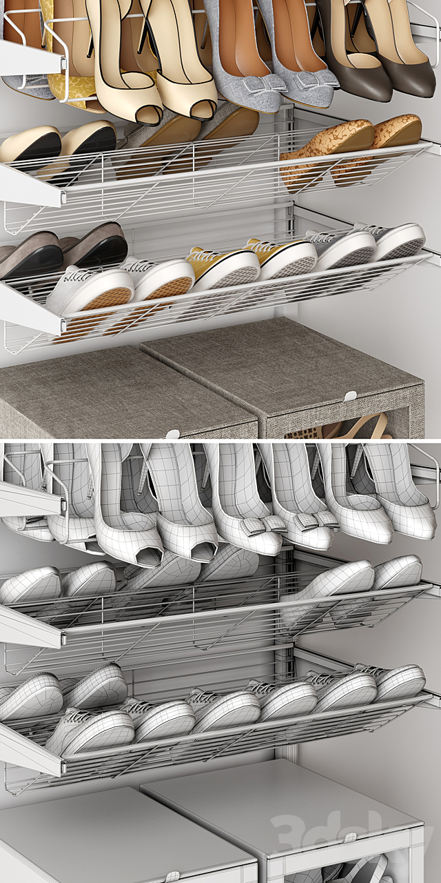 Shoe rack in a shoe cabinet. Set of shoes. Shelf filling 3DSMax File - thumbnail 4