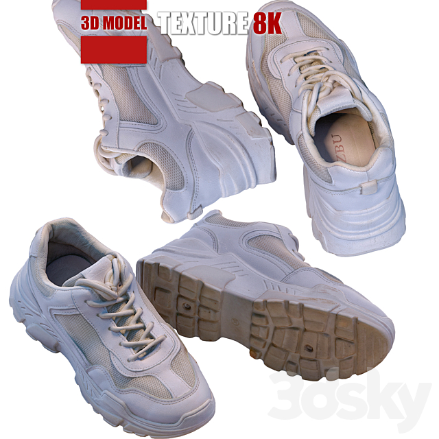 White sneakers 120 3DS Max Model - thumbnail 2