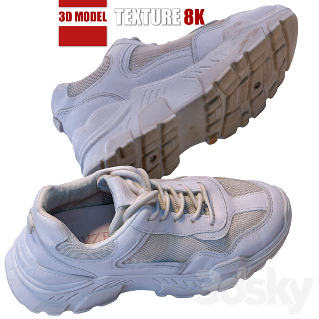 White sneakers 120 3DS Max Model - thumbnail 3