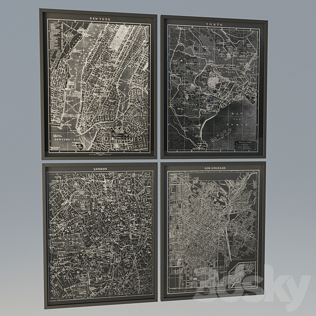 1900s Lithograph Map 3DSMax File - thumbnail 1