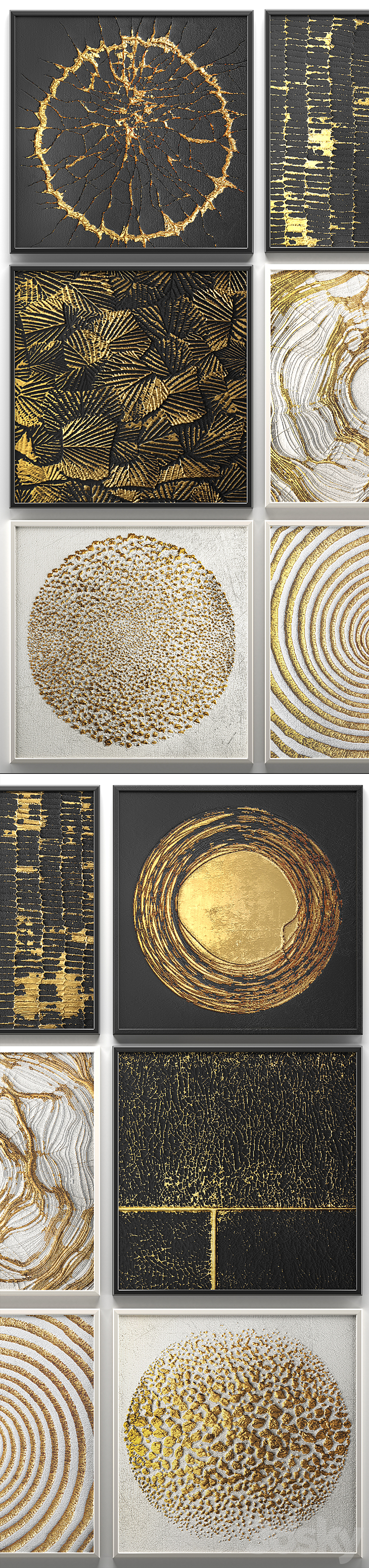 A collection of decorative paintings. Gold. 2 wall decor a set of paintings luxury panels gold white black set decorative abstraction pattern 3DS Max - thumbnail 2