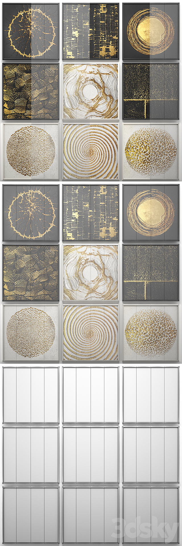 A collection of decorative paintings. Gold. 2 wall decor. a set of paintings. luxury. panels. gold. white. black. set. decorative. abstraction. pattern 3DSMax File - thumbnail 3