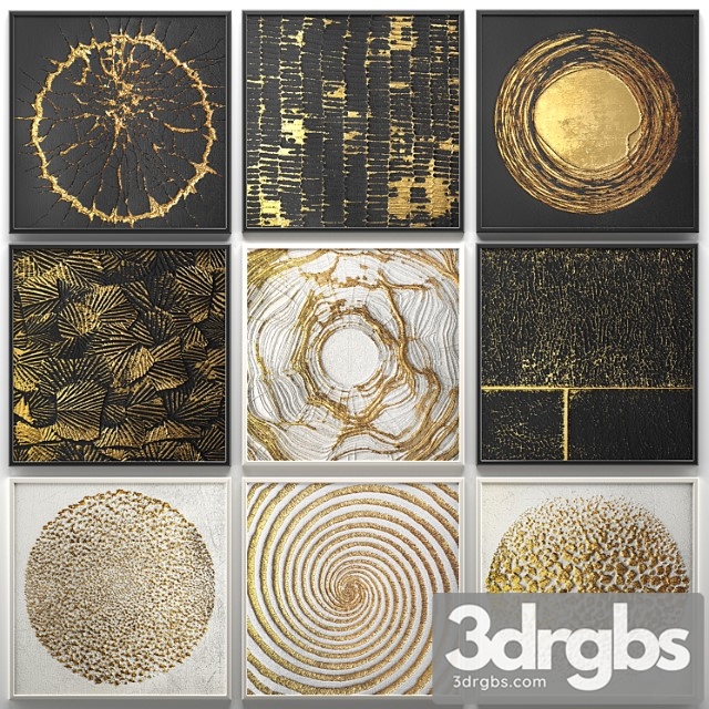 A collection of decorative paintings. gold. 2 wall decor, a set of paintings, luxury, panels, gold, white, black, set, decorative, abstraction, pattern - thumbnail 1