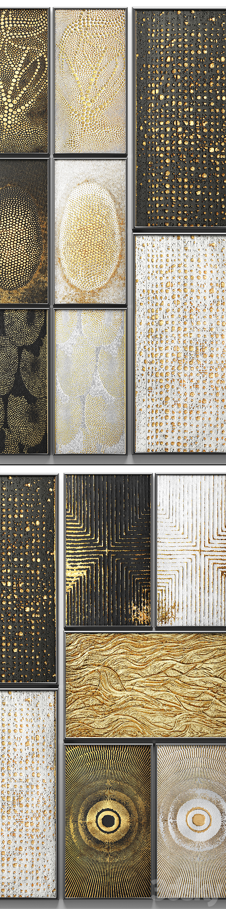 A collection of paintings. Gold. 3. wall decor a set of paintings luxury panels gold white black set decorative abstraction pattern 3DS Max - thumbnail 2