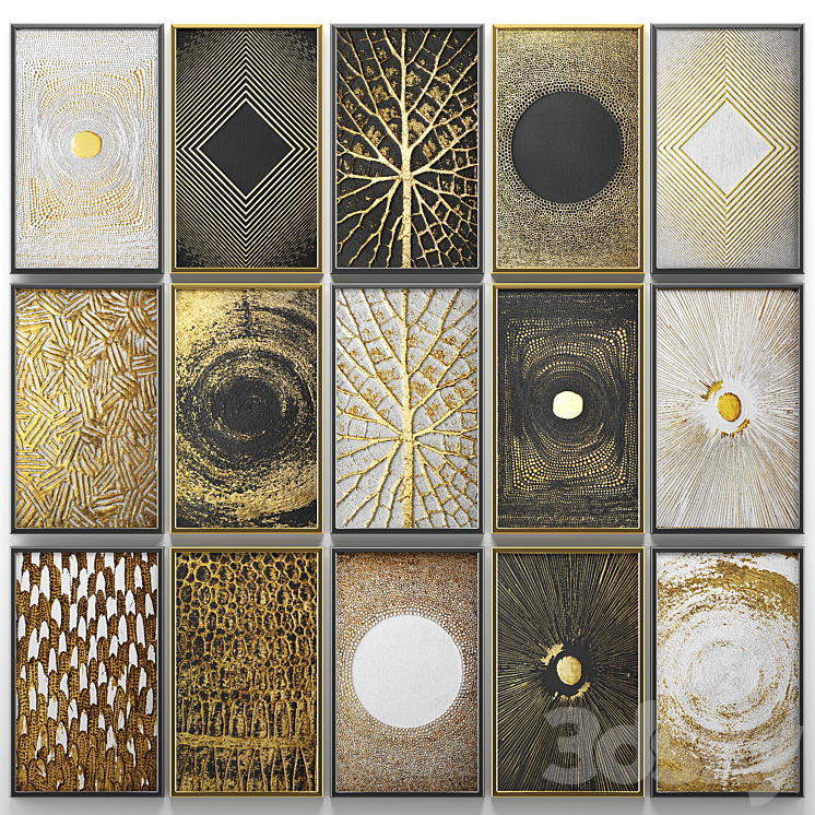 A collection of paintings. Gold. eight. wall decor a set of paintings luxury panels gold white black set decorative abstraction pattern 3DS Max - thumbnail 1