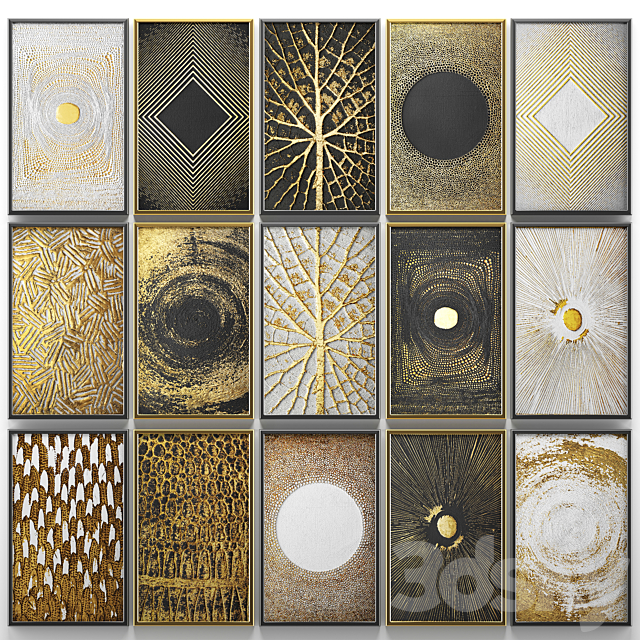 A collection of paintings. Gold. eight. wall decor. a set of paintings. luxury. panels. gold. white. black. set. decorative. abstraction. pattern 3DSMax File - thumbnail 1