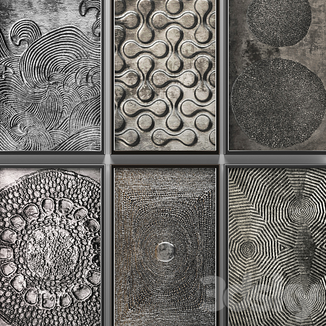 A collection of paintings. modern art. 13. wall decor a set of paintings luxury metal set decorative abstraction pattern loft industrial style 3DS Max Model - thumbnail 2