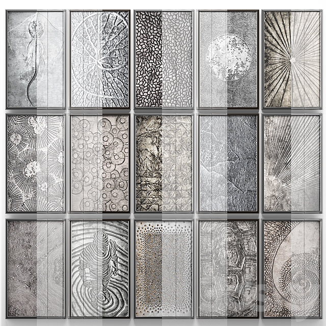 A collection of paintings. modern art. eleven wall decor a set of paintings luxury metal set decorative abstraction pattern loft industrial style 3DS Max Model - thumbnail 3