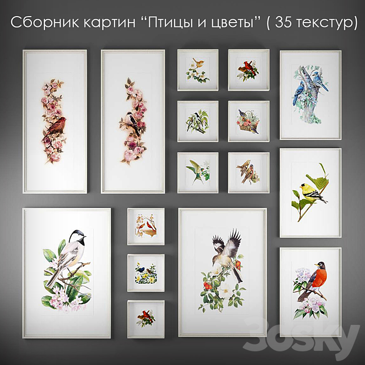 “A collection of paintings of birds and flowers “”” 3DS Max Model - thumbnail 1