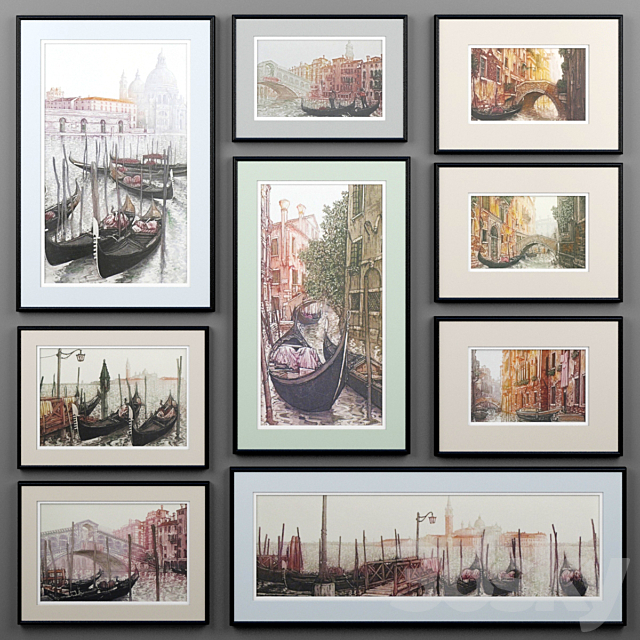 A set of paintings depicting Venice from Ugo Baracco 3ds Max - thumbnail 1