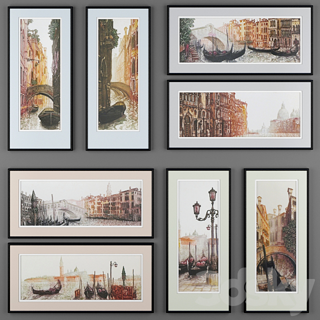 A set of paintings depicting Venice from Ugo Baracco 3DS Max Model - thumbnail 1