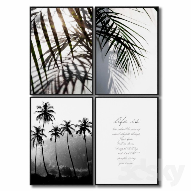 A set of posters with leaves and palm trees. 3DS Max - thumbnail 3