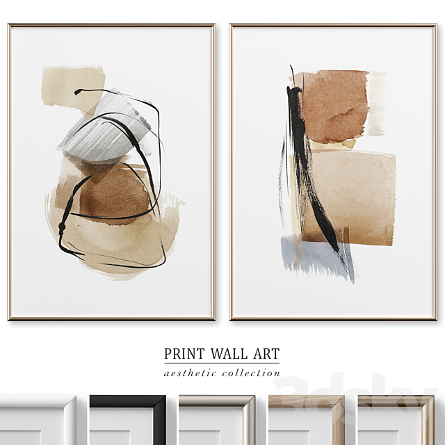 Abstract Strokes Watercolor Neutral Wall Art P-608 3ds Max - thumbnail 1