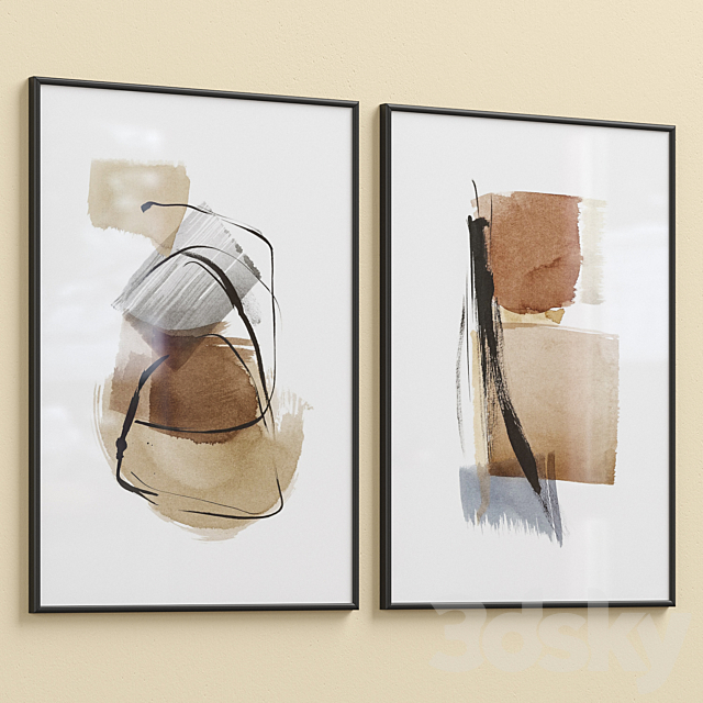 Abstract Strokes Watercolor Neutral Wall Art P-608 3ds Max - thumbnail 2