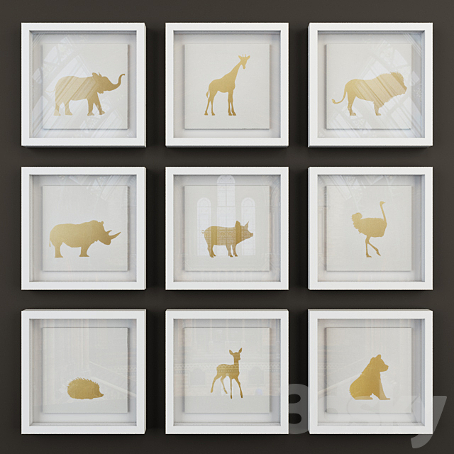 ANIMAL SILHOUETTE METALLIC FOIL ART 3DSMax File - thumbnail 1