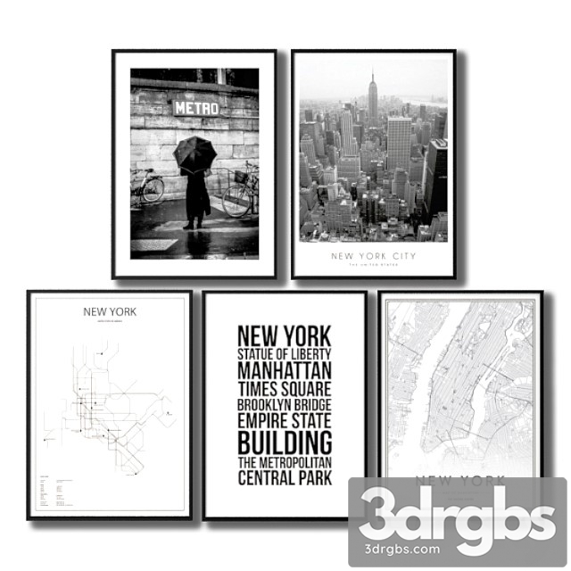 Black and white posters about the city of new york. 3dsmax Download - thumbnail 1