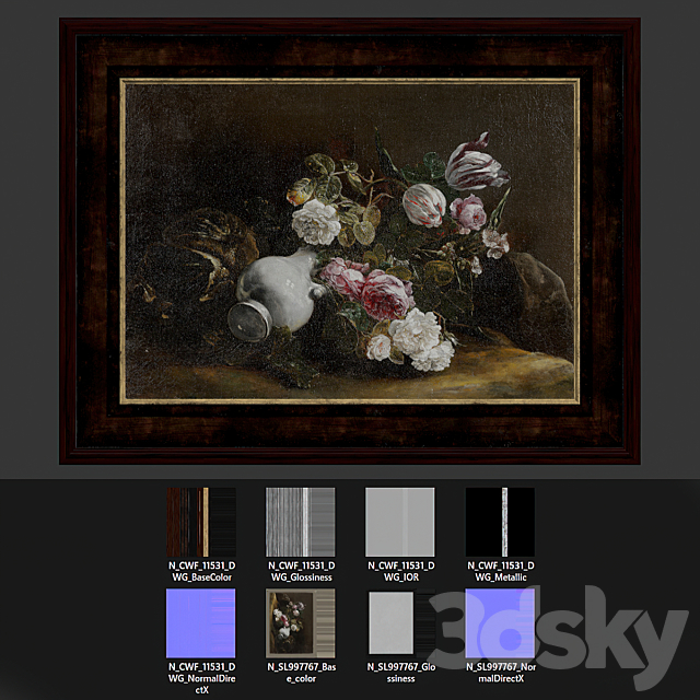 Classic frame with floral still life 3DSMax File - thumbnail 7