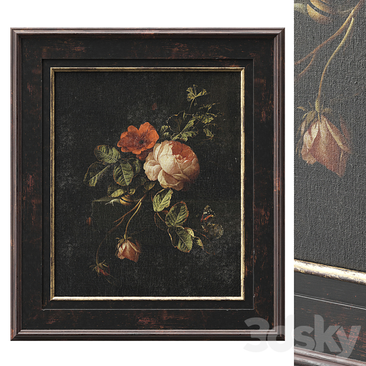 Classic frame with flowers 3DS Max Model - thumbnail 1