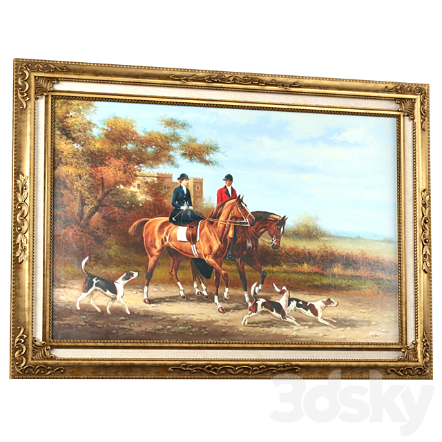 Classic picture passepartout in gold frame.PASSE-PARTOUTS Сanvas Frame picture gold 3ds Max - thumbnail 1