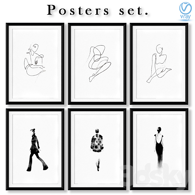 Collection of black and white abstract posters about fashion. 3ds Max - thumbnail 1