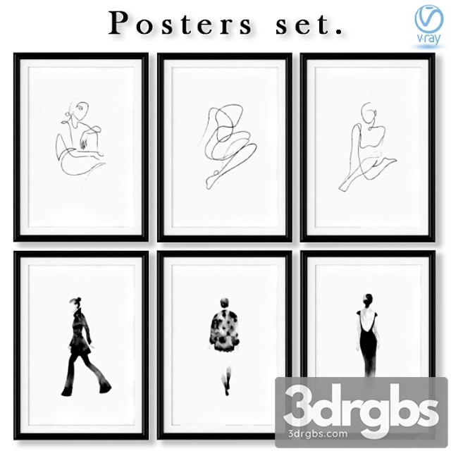 Collection of black and white abstract posters about fashion. 3dsmax Download - thumbnail 1