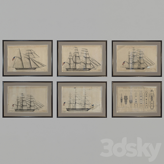 Collection of paintings with ships 3ds Max - thumbnail 1